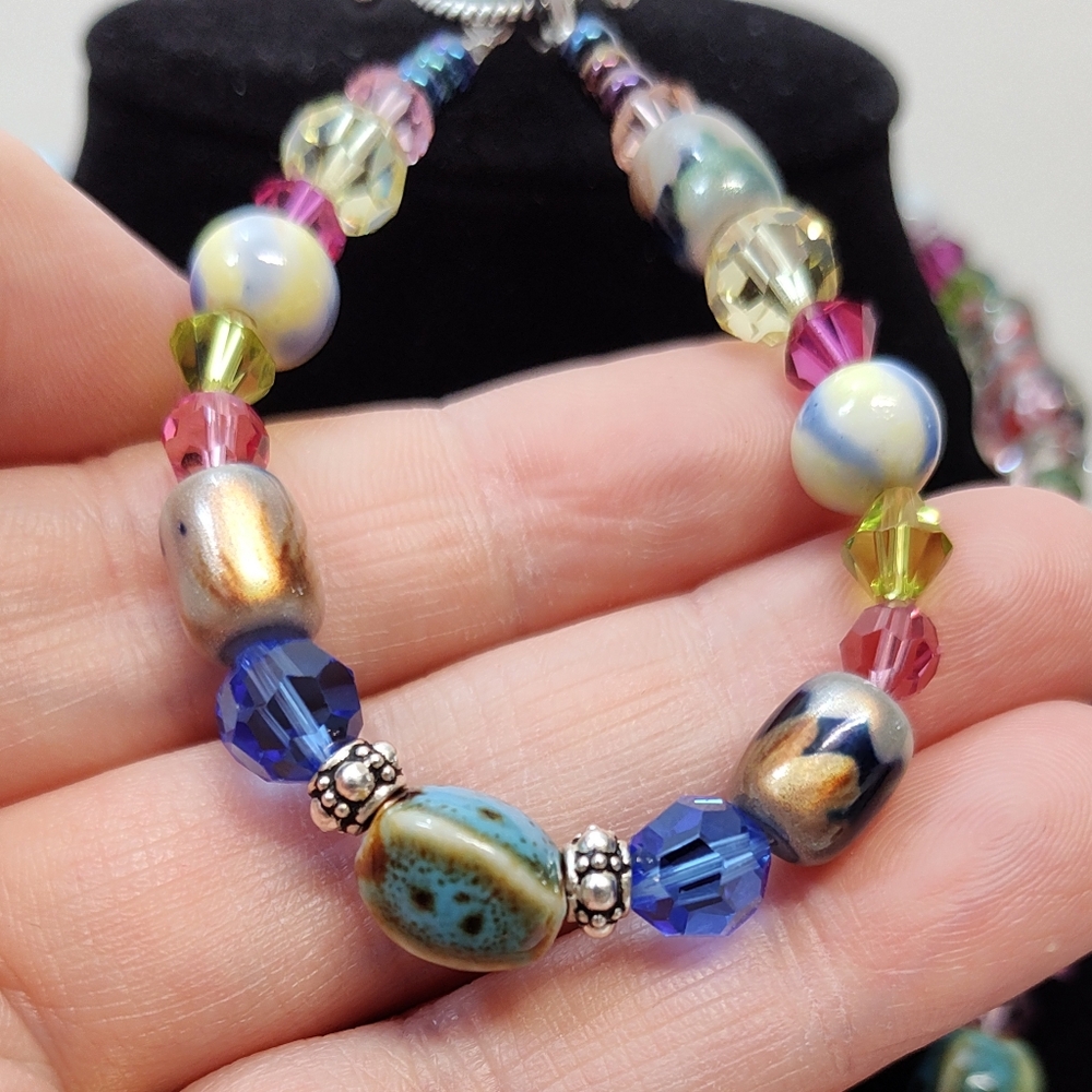 Vintage Sterling Silver Czech Murano Crystal Glass bead Necklace Bracelet Set - Picture 6 of 14